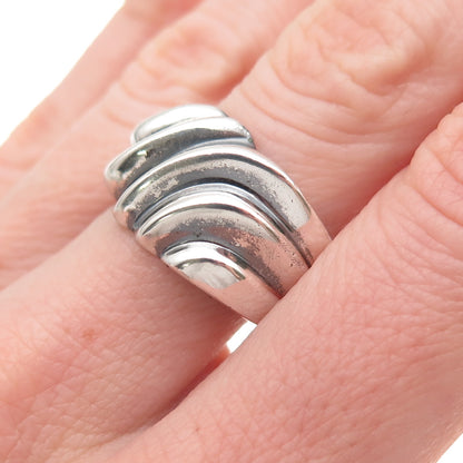 Chapal Zenray Sterling Silver Vintage Modernist Ribbed Oxidized Ring Size 9.25