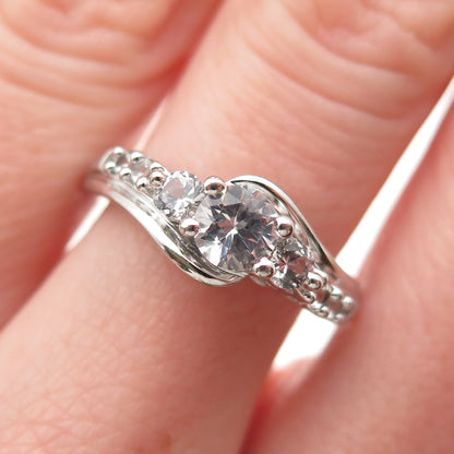 SUN 925 Sterling Silver Real Round-Cut White Topaz Engagement Ring Size 6.75