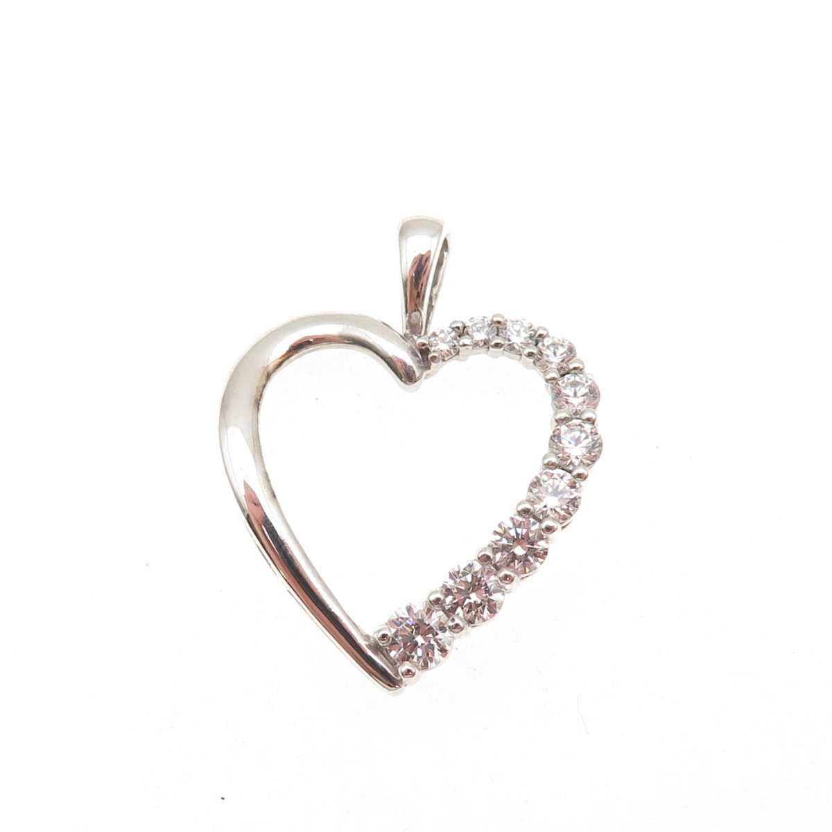 HN Heng Ngai 925 Sterling Silver Round-Cut C Z Heart Charm Pendant