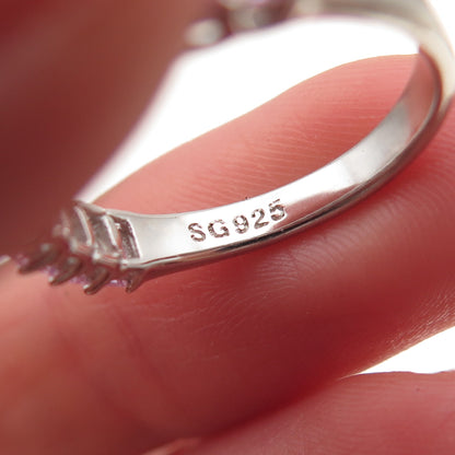 925 Sterling Silver Emerald-Cut Pink C Z Half Eternity Band Ring Size 6