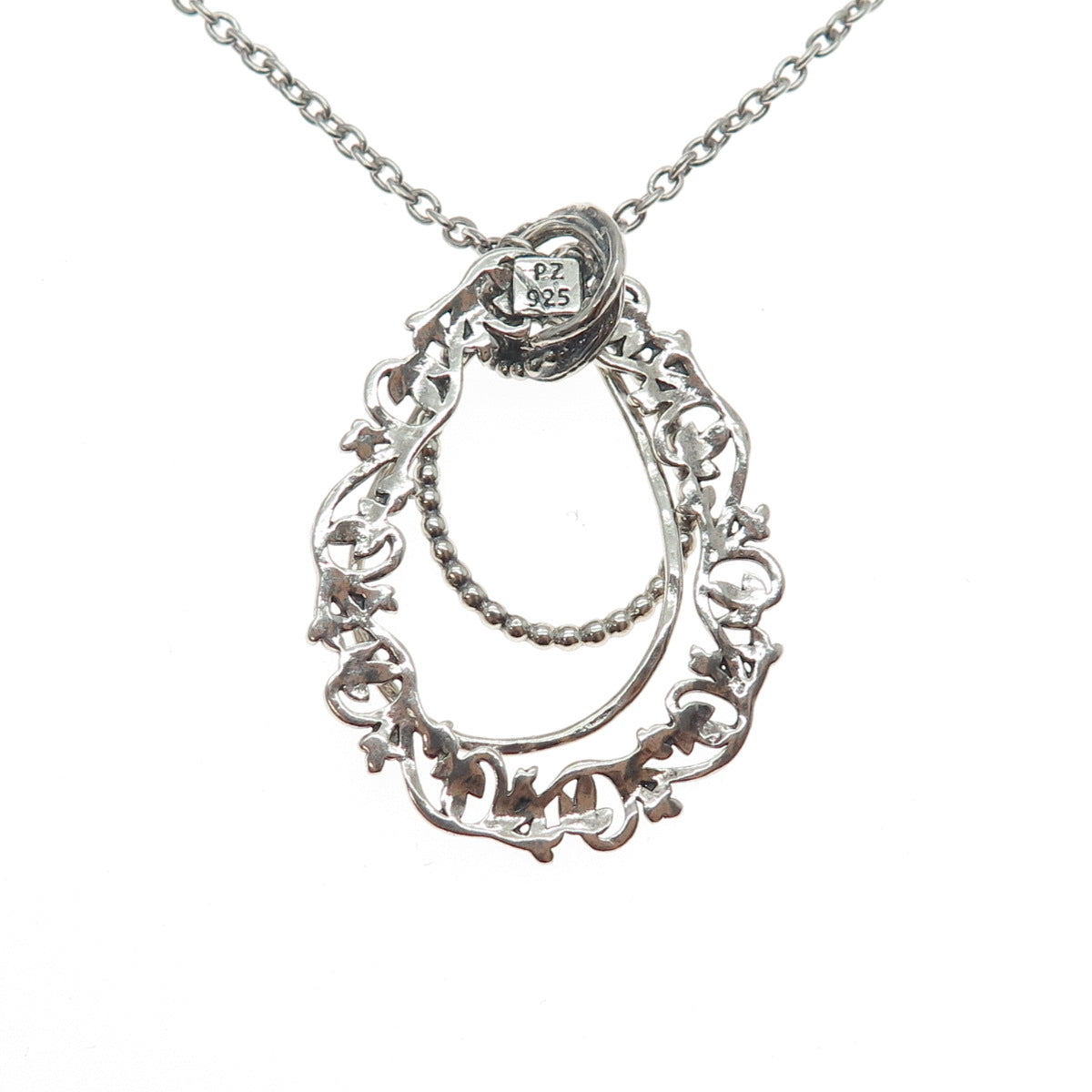 OR PAZ PZ 925 Sterling Silver Vintage Floral Teardrop Cable Chain Necklace 16"