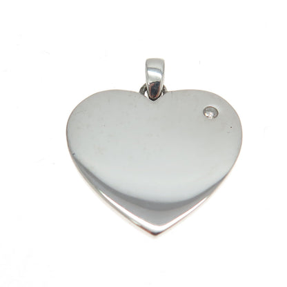 925 Sterling Silver Real Round-Cut Diamond Heart Pendant