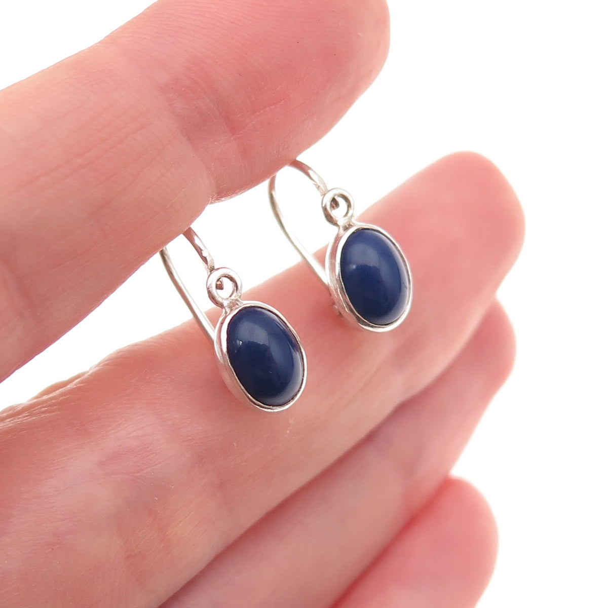 925 Sterling Silver Vintage Real Cabochon Lapis Earrings