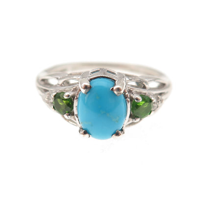 Chuck Clemency 925 Sterling Real Turquoise Peridot & White Topaz Ring Size 6.25