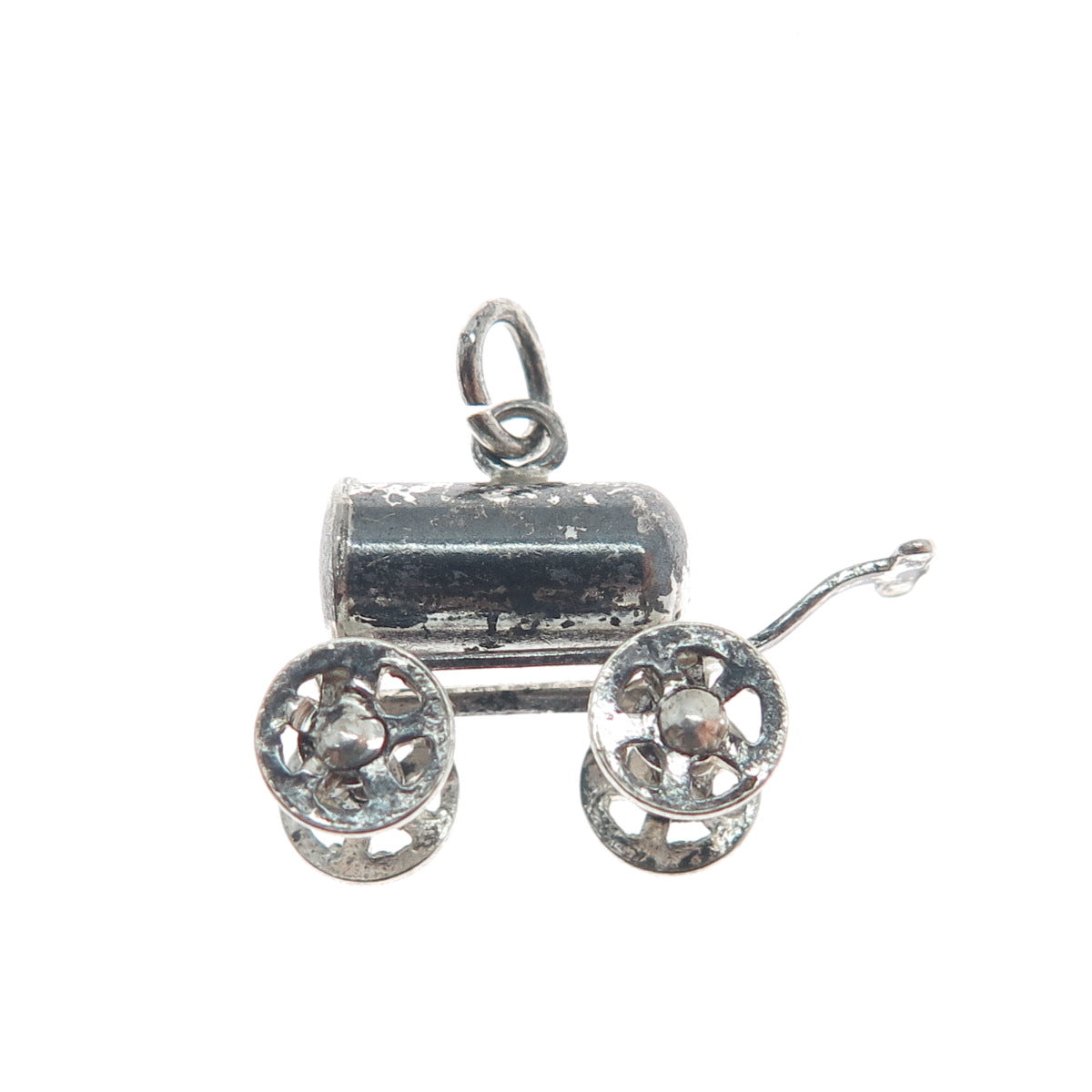 925 Sterling Silver Antique Water Wagon Oxidized Minimalist 3D Charm Pendant