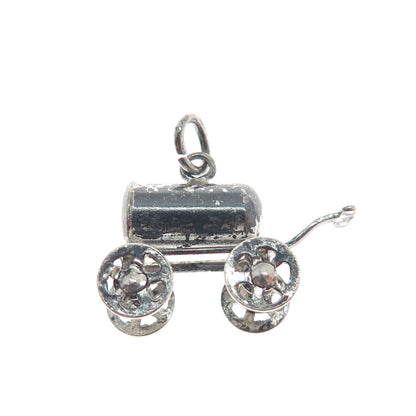 925 Sterling Silver Antique Water Wagon Oxidized Minimalist 3D Charm Pendant