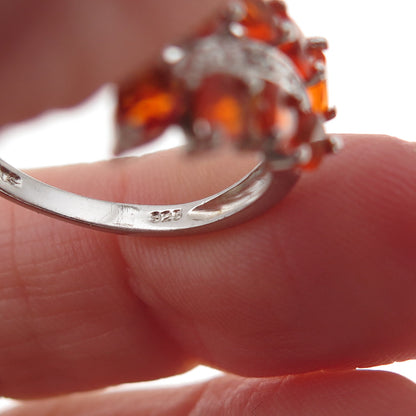Chuck Clemency 925 Sterling Silver Real Diamond & Fire Opal Bypass Ring Size 8
