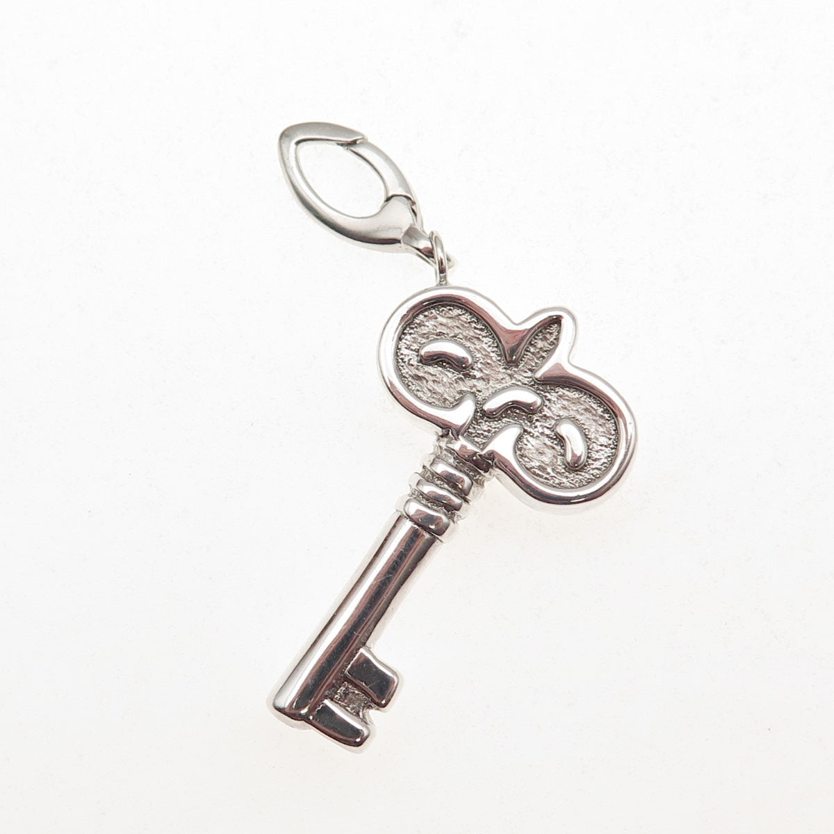 925 Sterling Silver Floral Key Carabiner Lock Clasp Charm Pendant