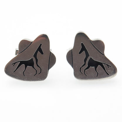LOS CASTILLO Sterling Silver Vintage Mexico Tribal Horse Shadow Box Cufflinks