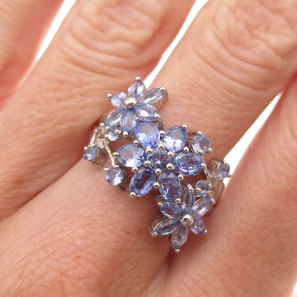 Chuck Clemency 925 Sterling Silver Real Tanzanite Floral Ring Size 8.25