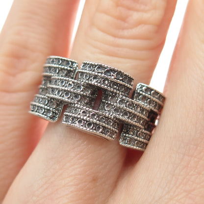 925 Sterling Silver Vintage Modernist Oxidized Ring Size 5.5