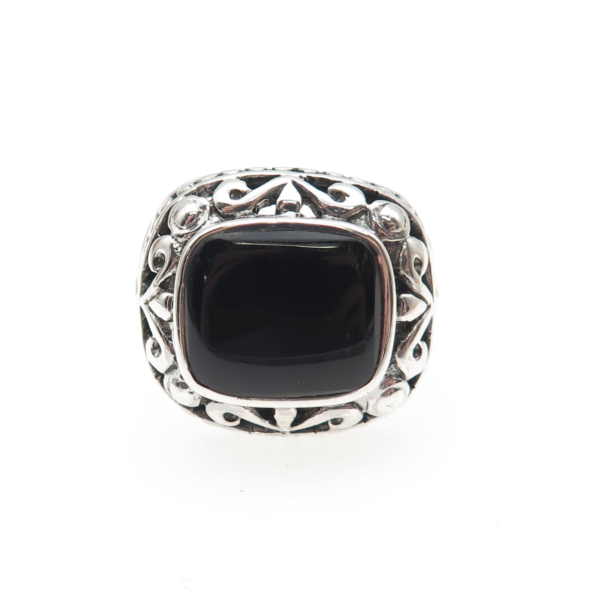 CHAPAL ZENRAY 925 Sterling Silver Vintage Real Black Onyx Oxidized Ring Size 6