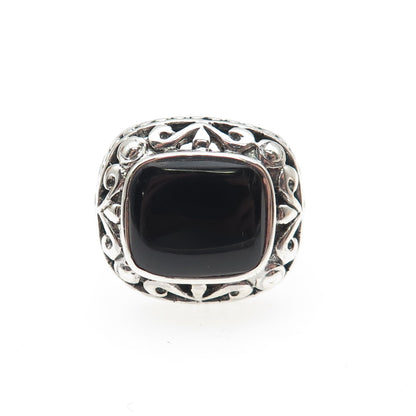 CHAPAL ZENRAY 925 Sterling Silver Vintage Real Black Onyx Oxidized Ring Size 6