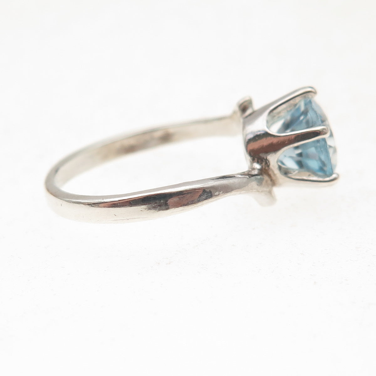 Tommy Long 925 Sterling Silver Vintage Real Round-Cut Blue Topaz Ring Size 4.5