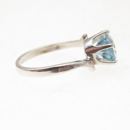 Tommy Long 925 Sterling Silver Vintage Real Round-Cut Blue Topaz Ring Size 4.5