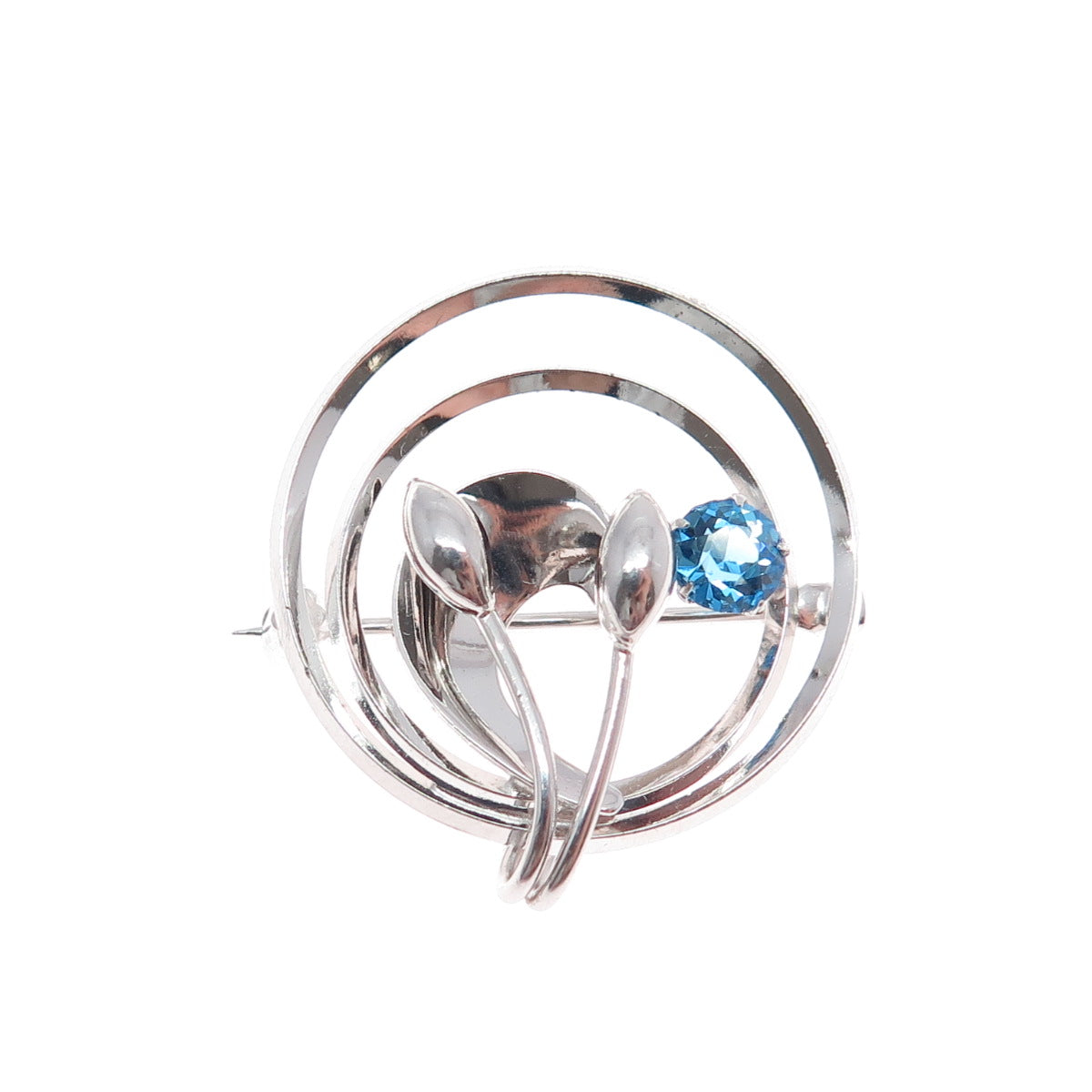 CARL ART 925 Sterling Silver Vintage Blue Rhinestone Flower Pin Brooch / Pendant
