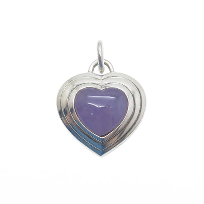 CNA PRANDA 925 Sterling Silver Vintage Real Lavender Jade Heart Charm Pendant