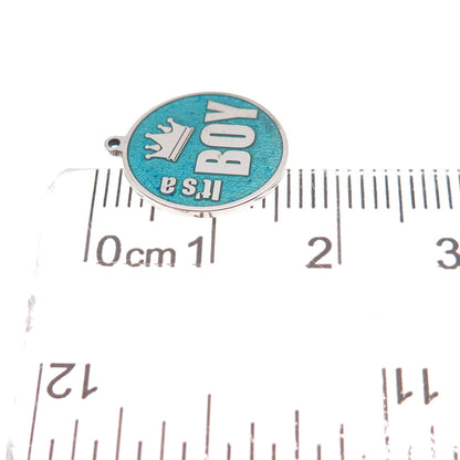 925 Sterling Silver Turquoise Enamel It's A Boy Charm Pendant