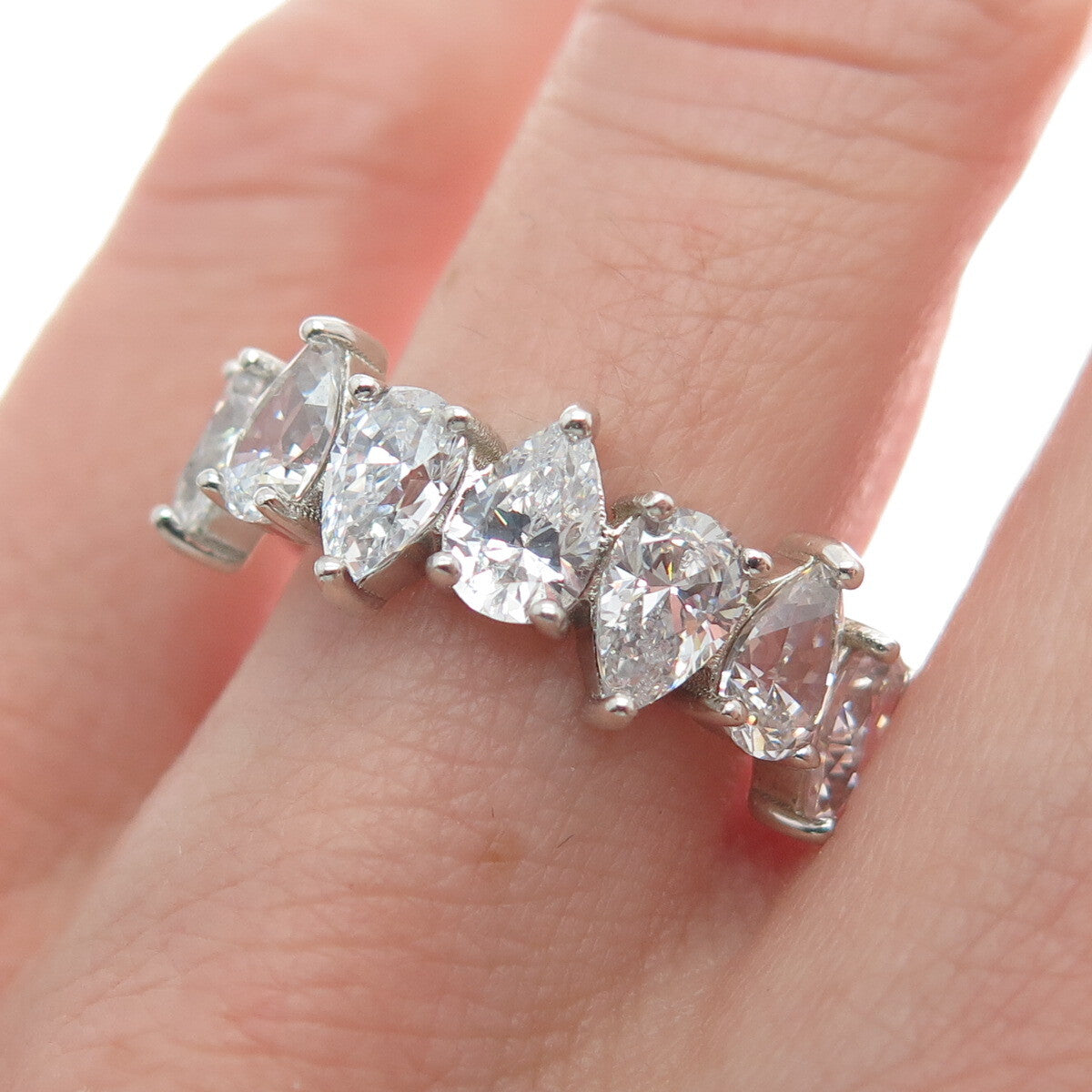JCM JACMEL MAURITIUS 925 Sterling Silver Pear-Cut Shaped C Z Ring Size 8.25
