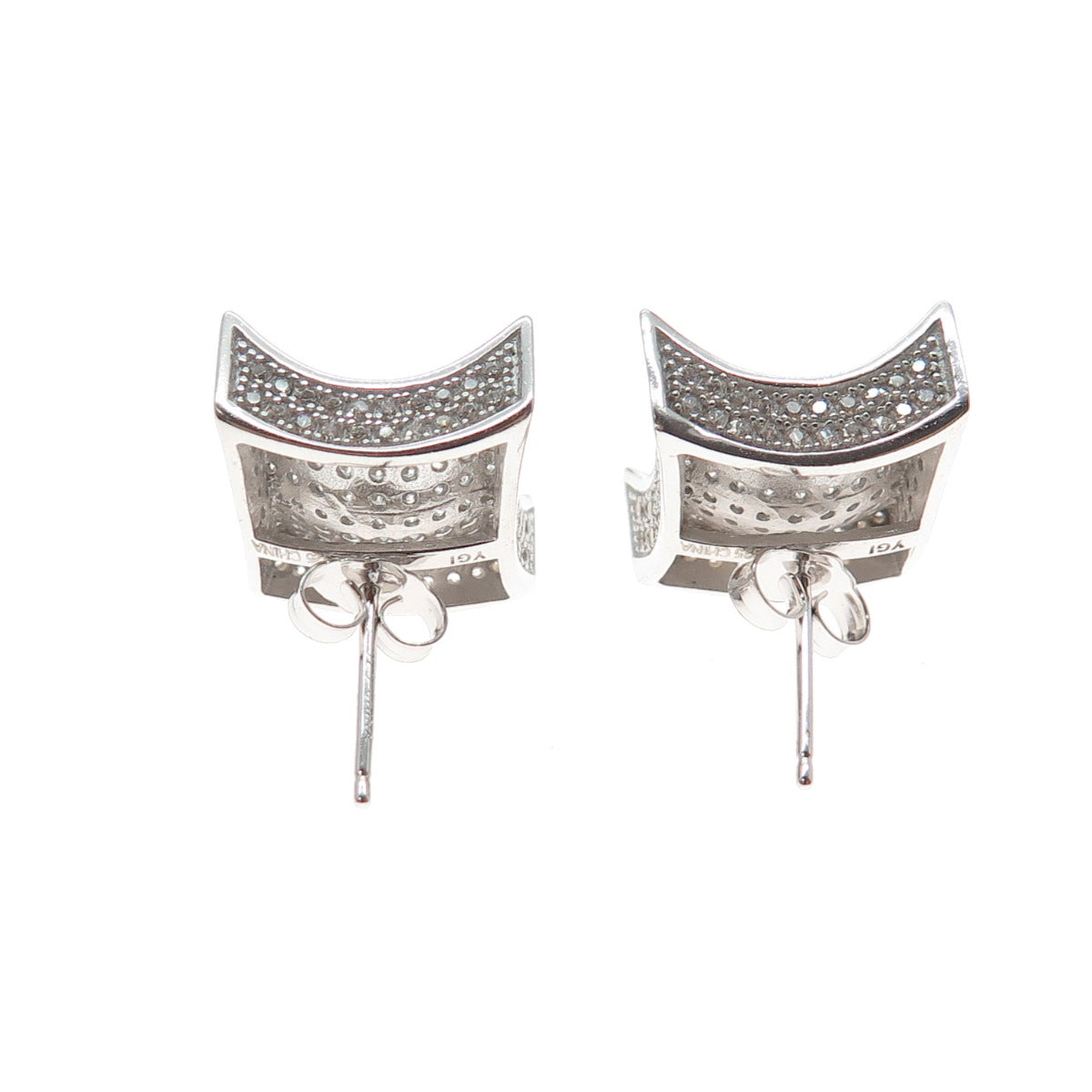 925 Sterling Silver Round-Cut C Z Arch Square Stud Earrings