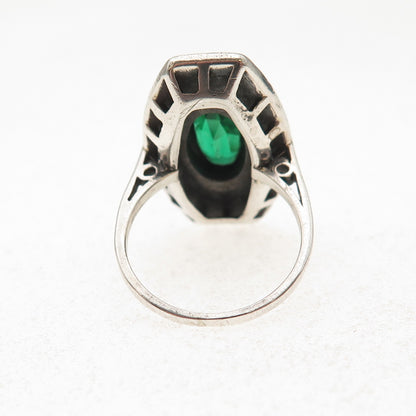 925 Sterling Antique Art Deco Germany Real Marcasite & Rhinestone Ring Size 5