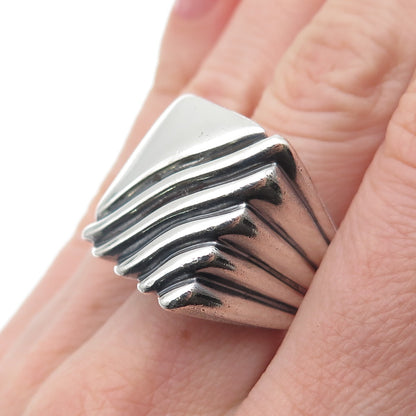 Carl Kallert 925 Sterling Silver Vintage Modernist Ribbed Oxidized Ring Size 7