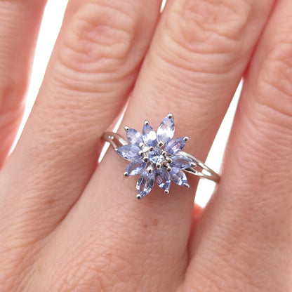 Chuck Clemency 925 Sterling Silver Real Tanzanite Floral Ring Size 8