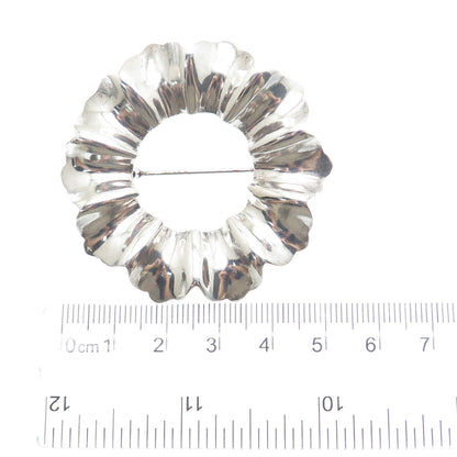 925 Sterling Silver Vintage Modernist Flower Circle Pin Brooch