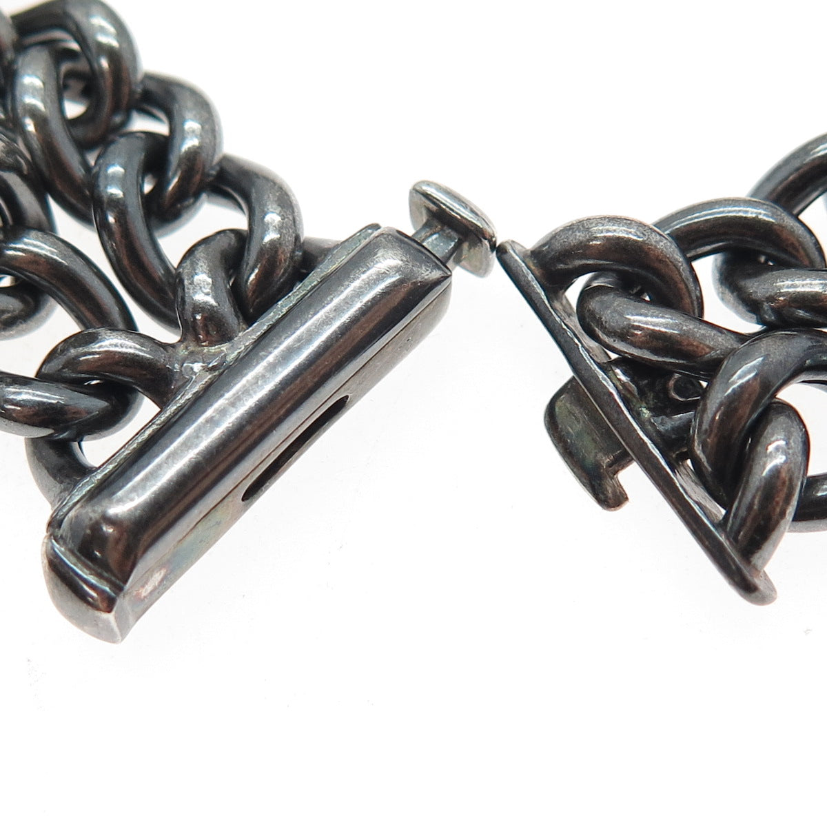 RD HSN LP Sterling Silver Vintage Italy Double Curb Link Oxidized Bracelet 7.5"