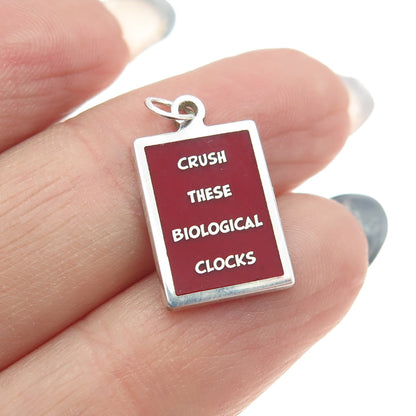 925 Sterling Silver Enamel "Crush These Biological Clocks" Minimalist Pendant