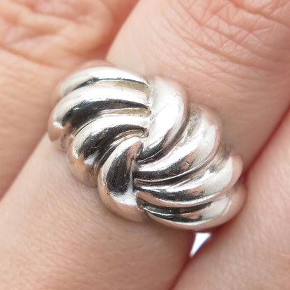 925 Sterling Silver Vintage Modernist Twisted Oxidized Ring Size 7.25