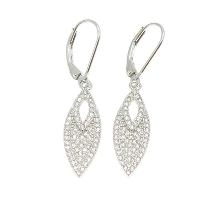 925 Sterling Silver Pave C Z Marquise Shape Dangling Earrings