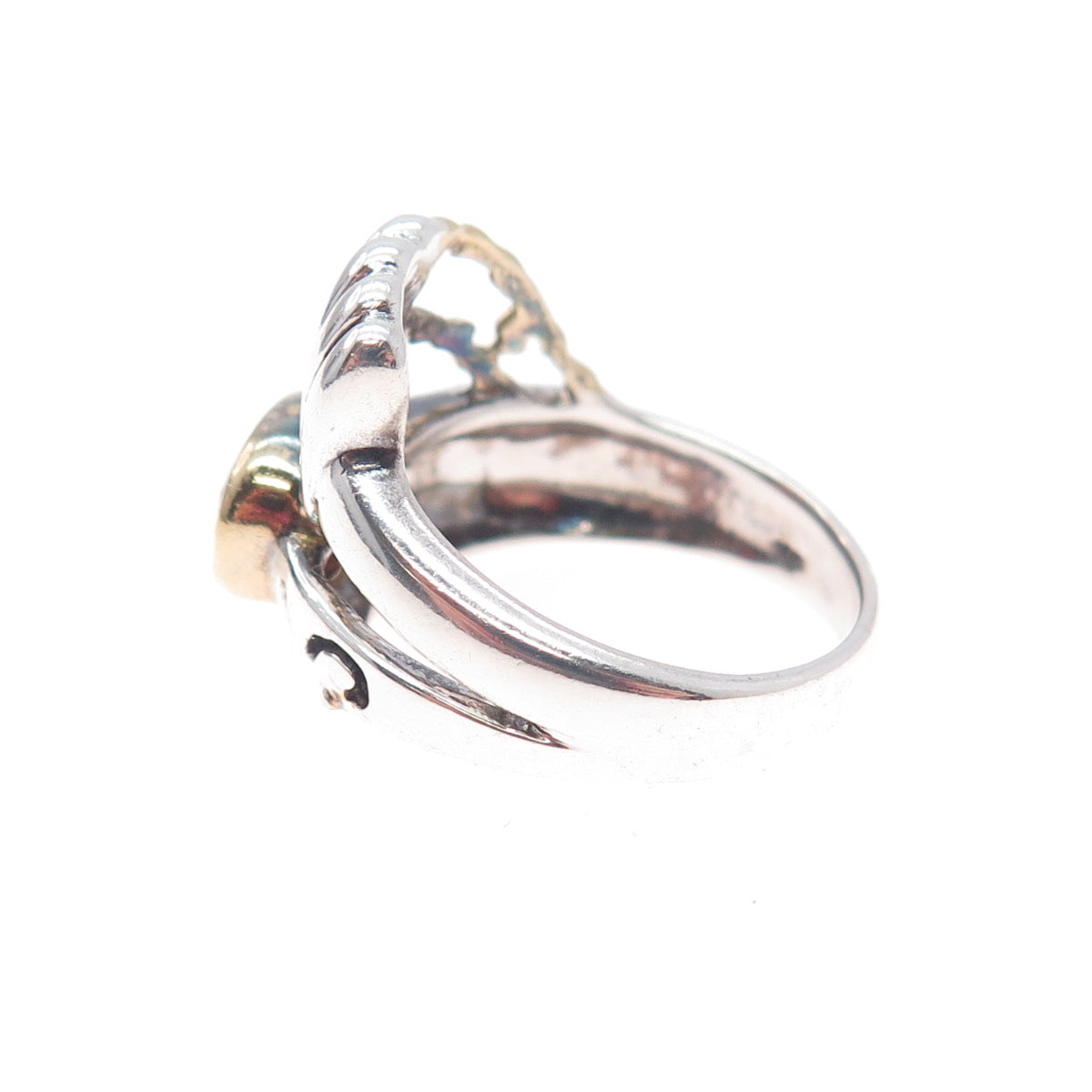 925 Sterling Silver 2-Tone Vintage Real Red Garnet Modernist Ring Size 5.75