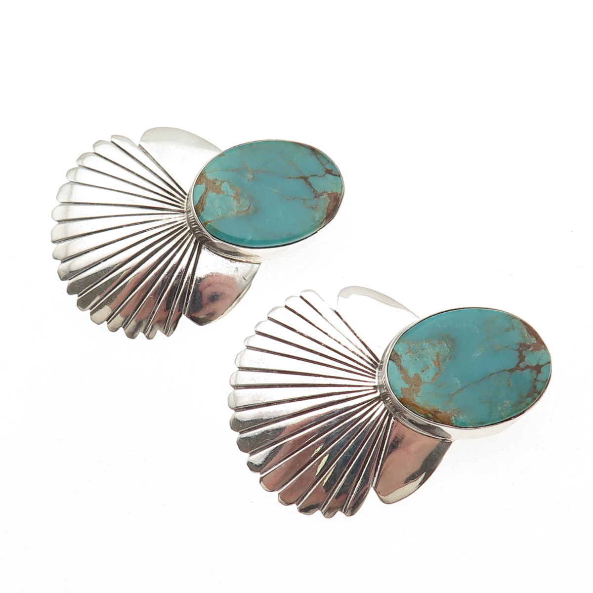 Betty Ann Lee Navajo Old Pawn Sterling Silver Vintage Turquoise Clip On Earrings