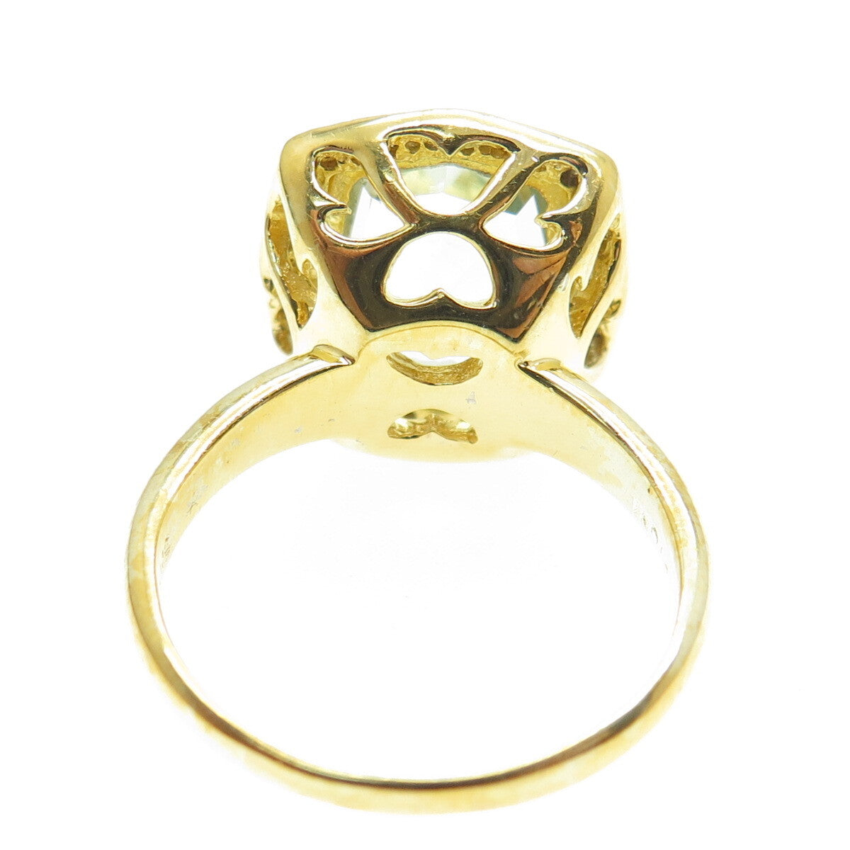 925 Sterling Silver Gold Plated White Diamond & Blue Topaz Gem Ring Size 7.75
