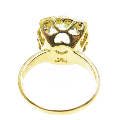 925 Sterling Silver Gold Plated White Diamond & Blue Topaz Gem Ring Size 7.75