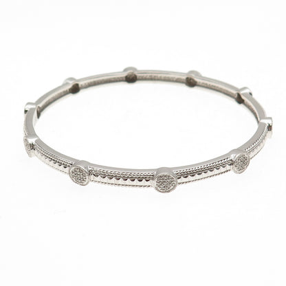 Leslie 925 Sterling Silver Real Round-Cut Diamond Station Bangle Bracelet 8.25"