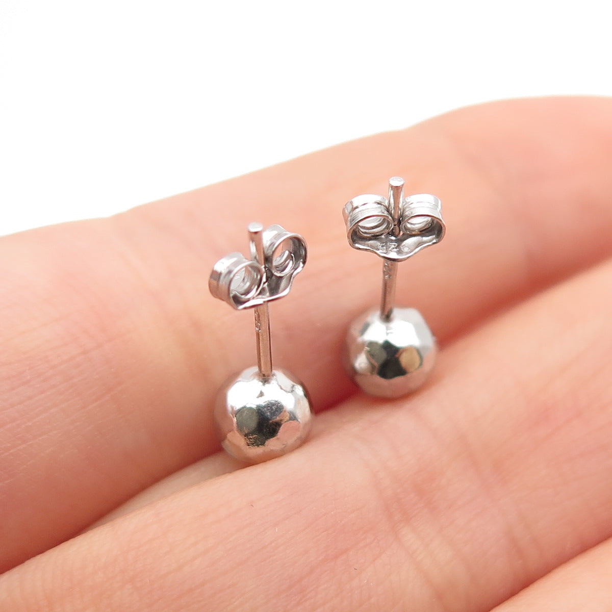 925 Sterling Silver Hammered Ball Stud Earrings
