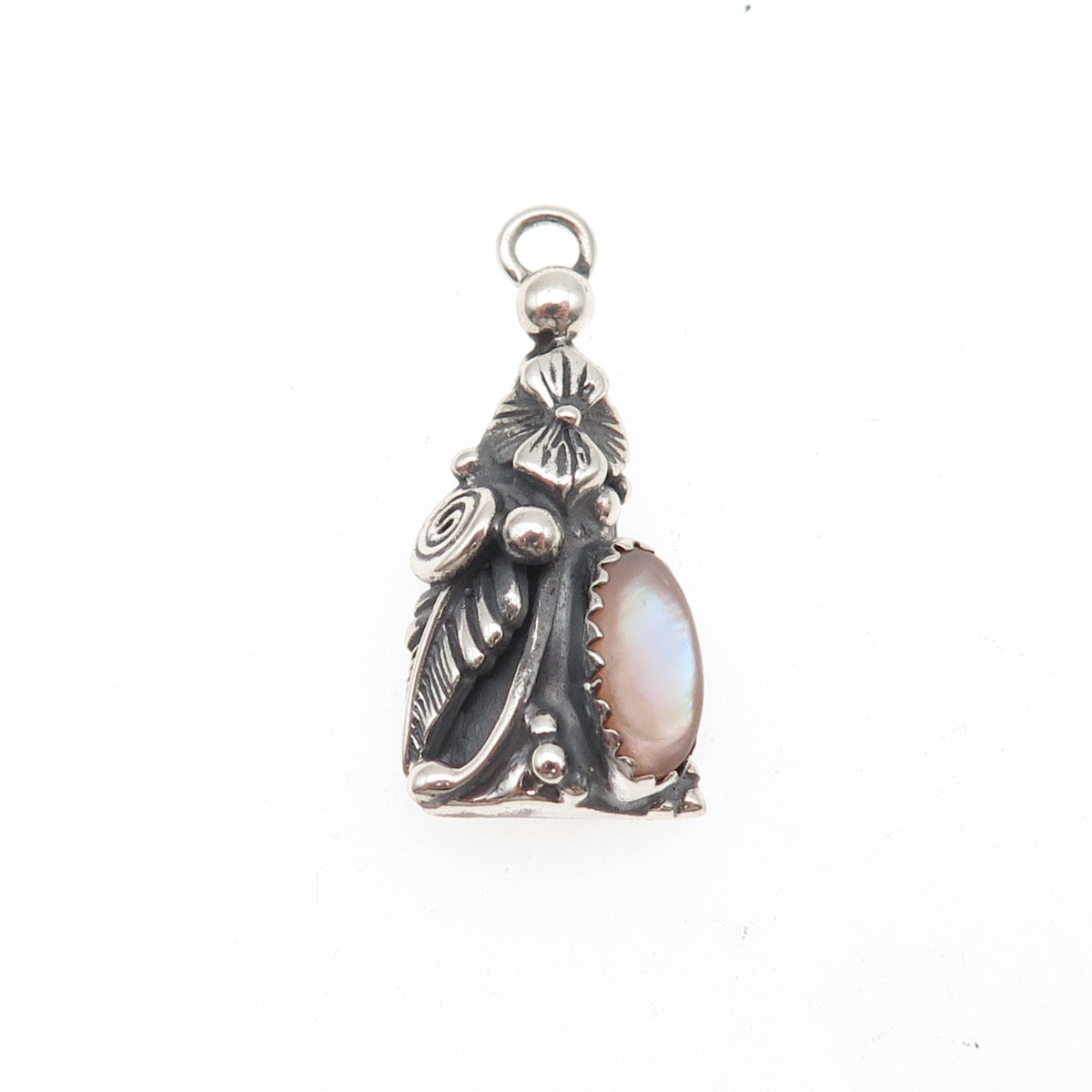 Prairie Fire Old Pawn Sterling Silver Vintage MOP Floral Tribal Charm Pendant