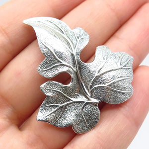925 Sterling Silver Vintage BEAU Textured Leaf Pin Brooch
