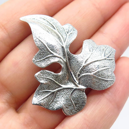 925 Sterling Silver Vintage BEAU Textured Leaf Pin Brooch