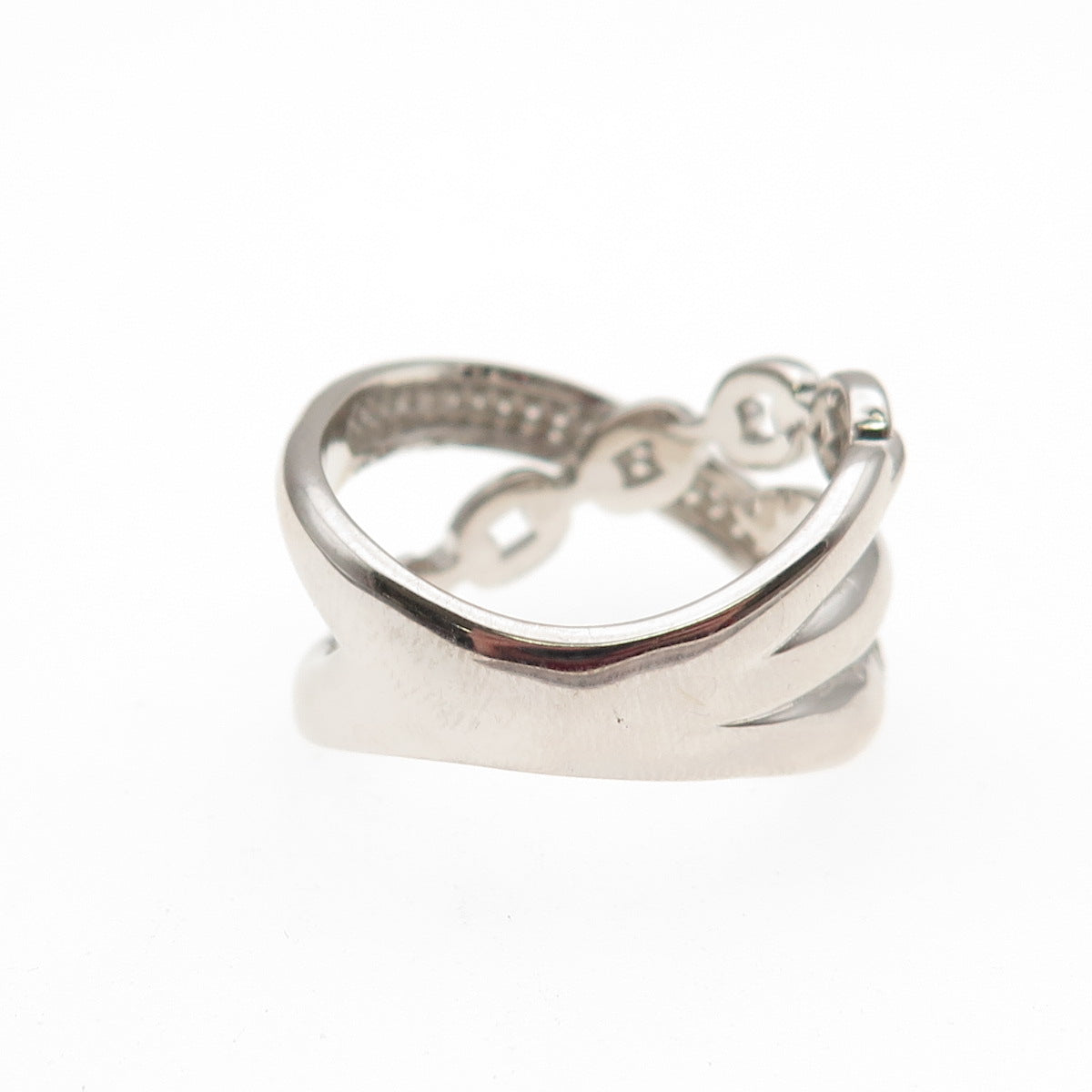 925 Sterling Silver Round-Cut C Z Multi-Chain Crisscross Ring Size 8.25