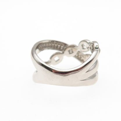 925 Sterling Silver Round-Cut C Z Multi-Chain Crisscross Ring Size 8.25