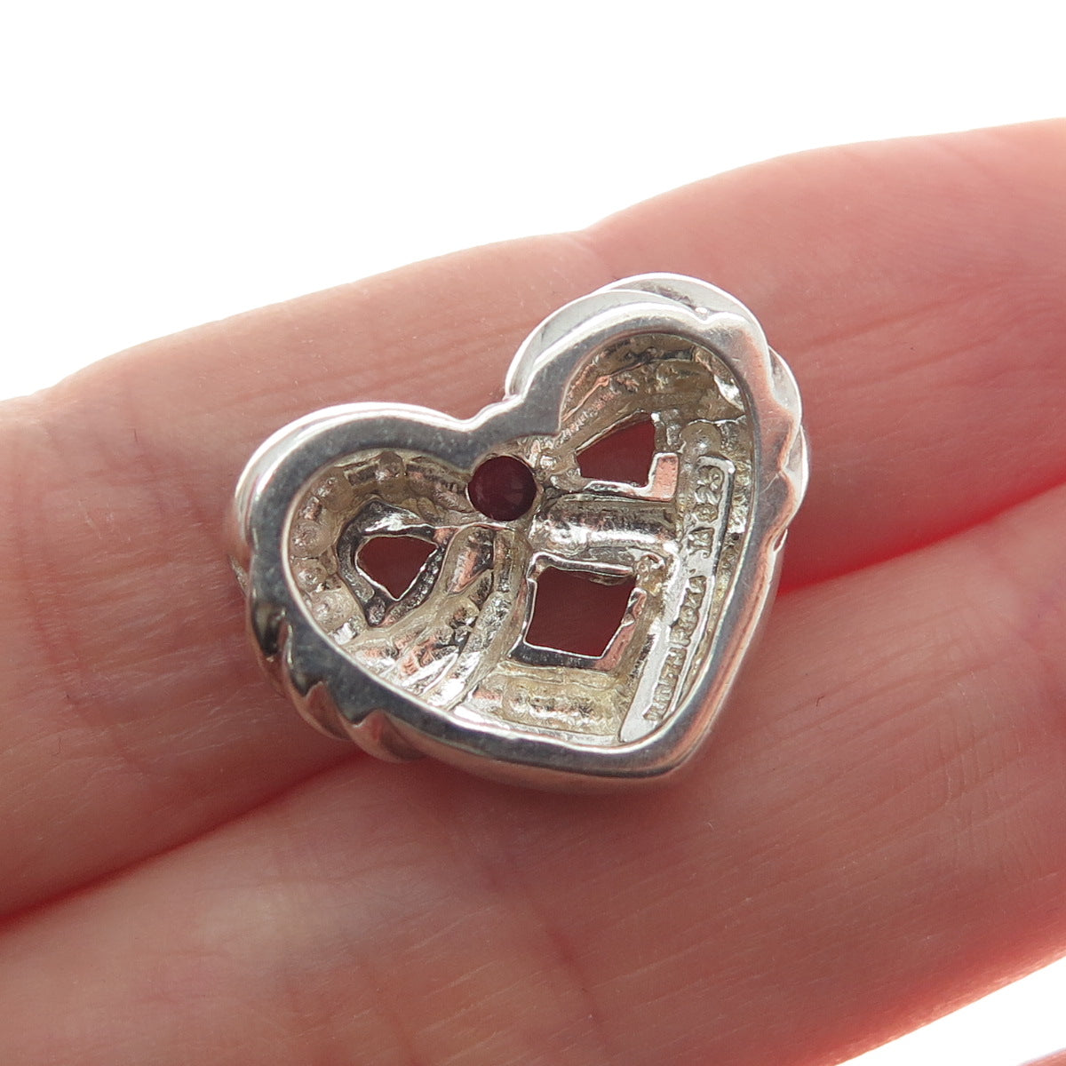 JUDITH RIPKA 925 Sterling Silver Vintage Real Pink Sapphire Heart Slide Pendant
