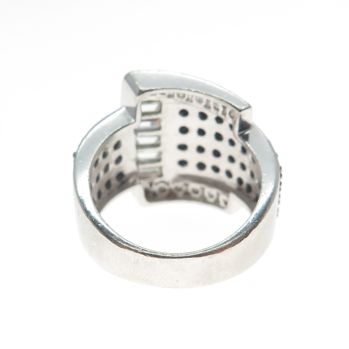 ROSS SIMONS 925 Sterling Silver Real Black Spinel C Z Belt Buckle Ring Size 6.25