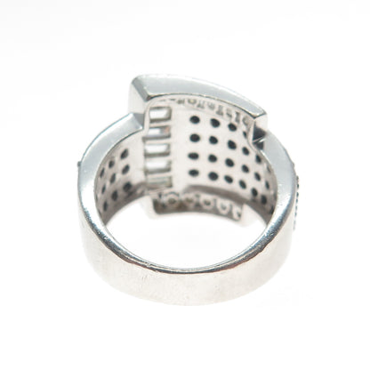 ROSS SIMONS 925 Sterling Silver Real Black Spinel C Z Belt Buckle Ring Size 6.25