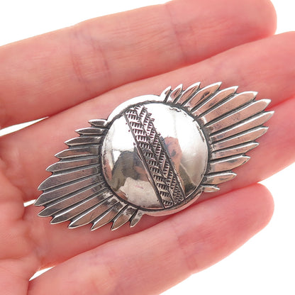 Old Pawn 925 Sterling Silver Vintage Southwestern Sunburst Oxidized Pin Brooch