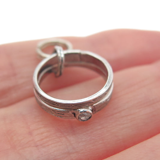 925 Sterling Silver Vintage Rhinestone SET of 2 Wedding Bands Minimalist Pendant