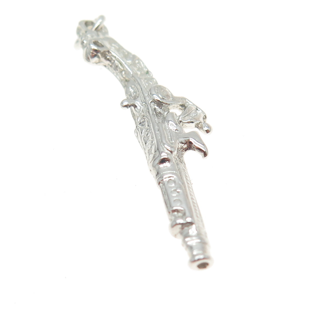 925 Sterling Silver Antique Art Deco Retro Pistol 3D Pendant