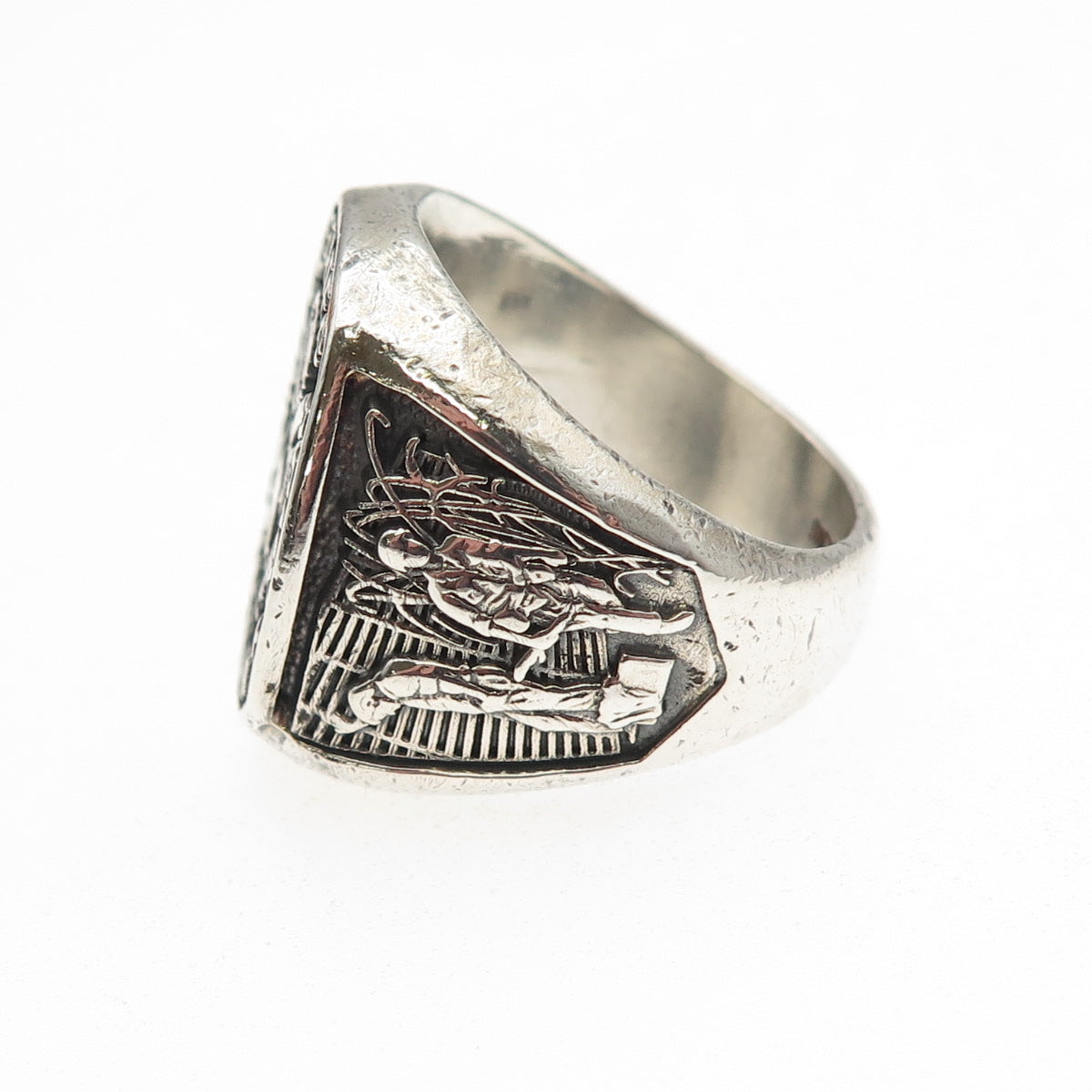 925 Sterling Silver Vintage Enamel US Army Vietnam Oxidized Ring Size 10